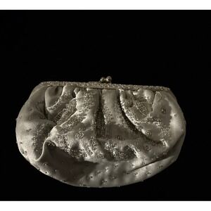 Le Regale Vintage Silver Beaded clasp clutch Evening Bag Formal Occasion Purse